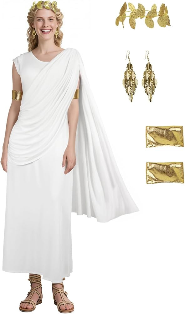 VZQI Statue of Liberty Dress Halloween Roman Women Costume Adult Patriotic Cosplay with Headdress | Amazon (US)