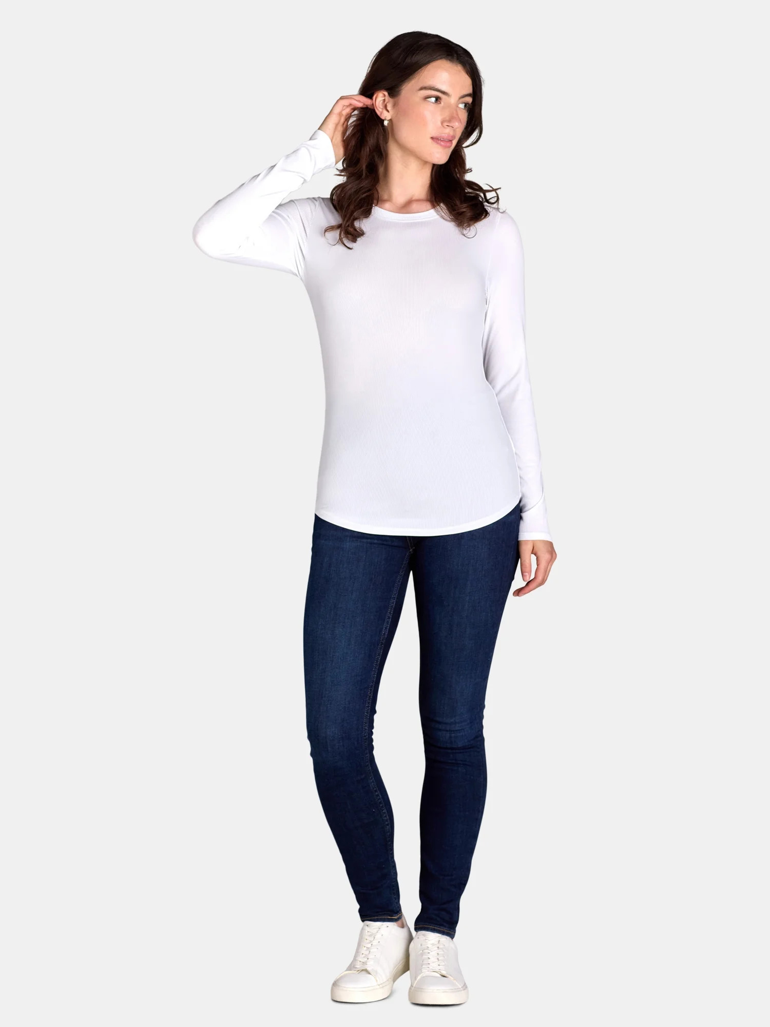 No Boundaries Ribbed Crewneck Tee with Long Sleeves, 1 or 2-Pack, Women's | Walmart (US)