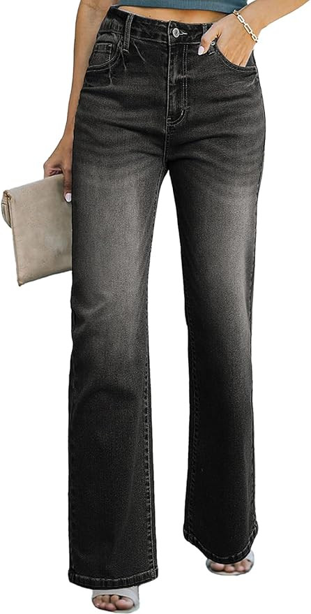 Sidefeel Women's Wide Leg Jeans Casual High Waisted Straight Stretch Denim Pants with Pockets | Amazon (US)