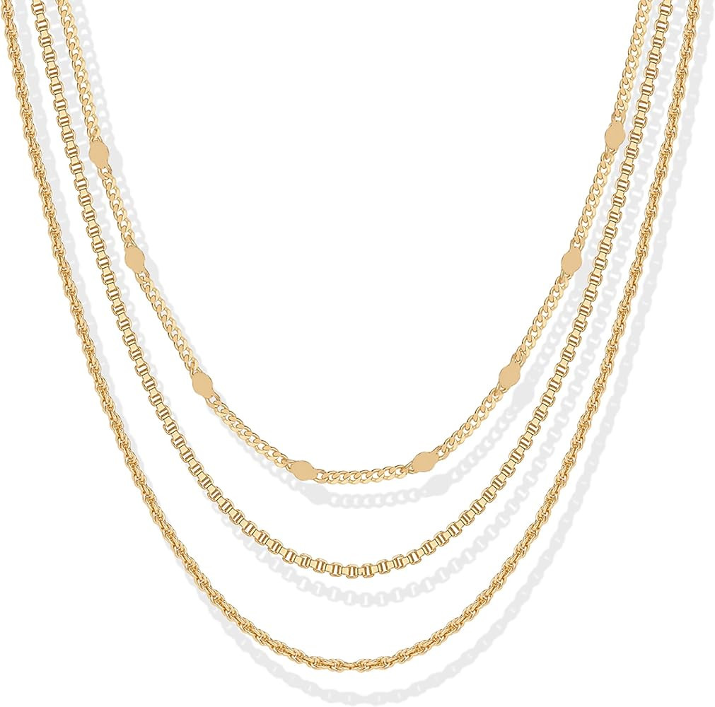 PAVOI 14K Gold Plated Dainty Layering Necklaces for Women | Snake Chain, Curb Link, Paperclip Lay... | Amazon (US)