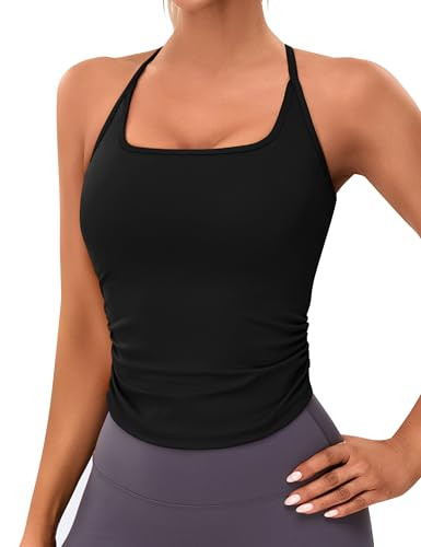 BMJL Womens Workout Tank Tops Built in Bra Ruched Gym Tops Racerback Athletic Yoga Shirts | Amazon (US)
