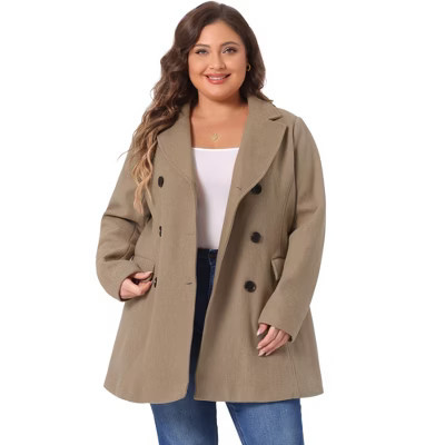Women's Plus Size Outfits Notched Lapel Double Breasted Winter Casual Pea Overcoats - Agnes Orinda 4X Light Brown | Target