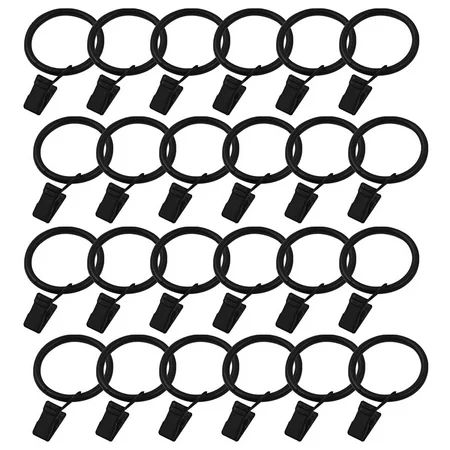 Wideskall 24 Pcs 1.5"" inch Curtain Rings with Clips Gloss Black - Ring Support 66 lbs, Strong Clip  | Walmart (US)