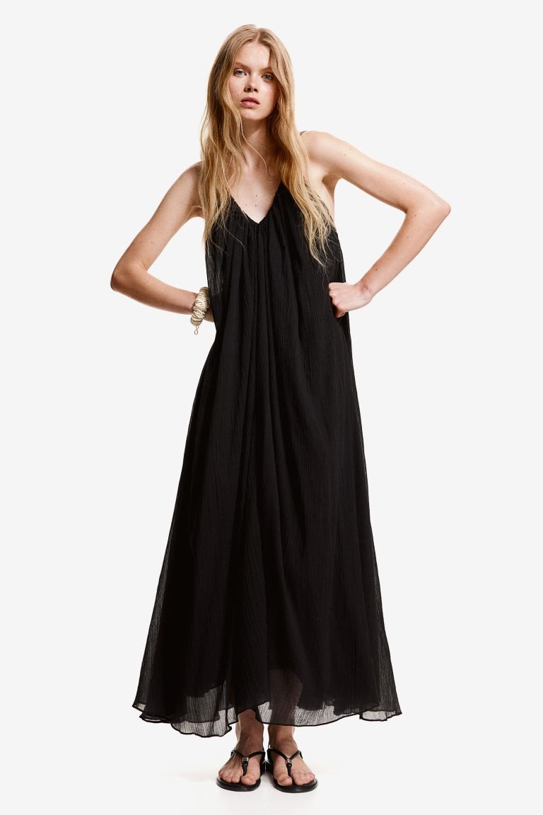 Cotton Maxi Dress - V-neck - Sleeveless - Black - Ladies | H&M US | H&M (US + CA)
