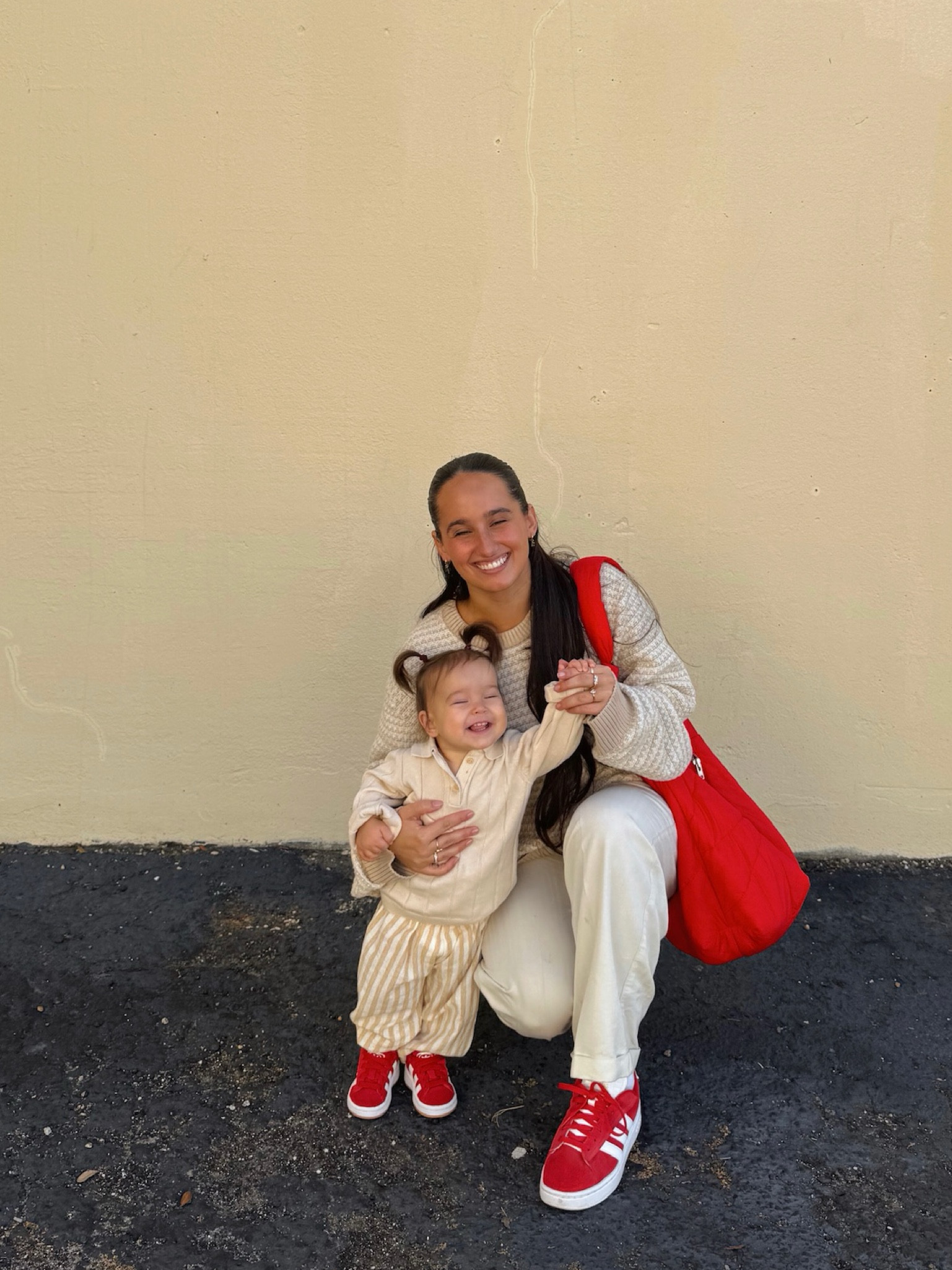 Sunday outfits with my girl ♥️ neutrals with a pop of red 

Sunday style
Church outfit 
Trousers 
Baby outfit 
Baby shoes 
Adidas 

#LTKBaby #LTKStyleTip #LTKFamily