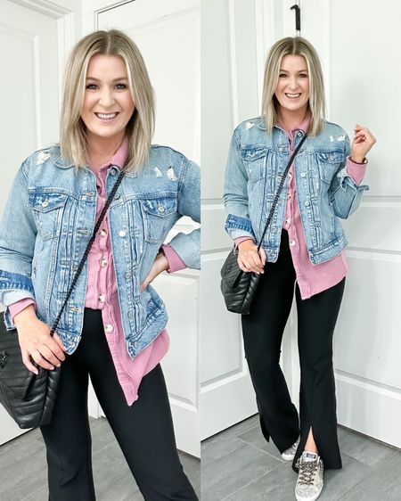 Weekend style | athleisure style | shacket | denim jacket | wardrobe staples | capsule wardrobe | Amazon fashion 
 Denim jacket- TTS wearing a small
Waffle shacket - wearing a medium. Lightweight enough to wear as a shirt and layered under things or unbuttoned as a shacket. I have it in 3 colors. This color is purple pink
Split flare leggings - TTS wearing a small short. Love these!


#LTKSeasonal #LTKstyletip #LTKunder50