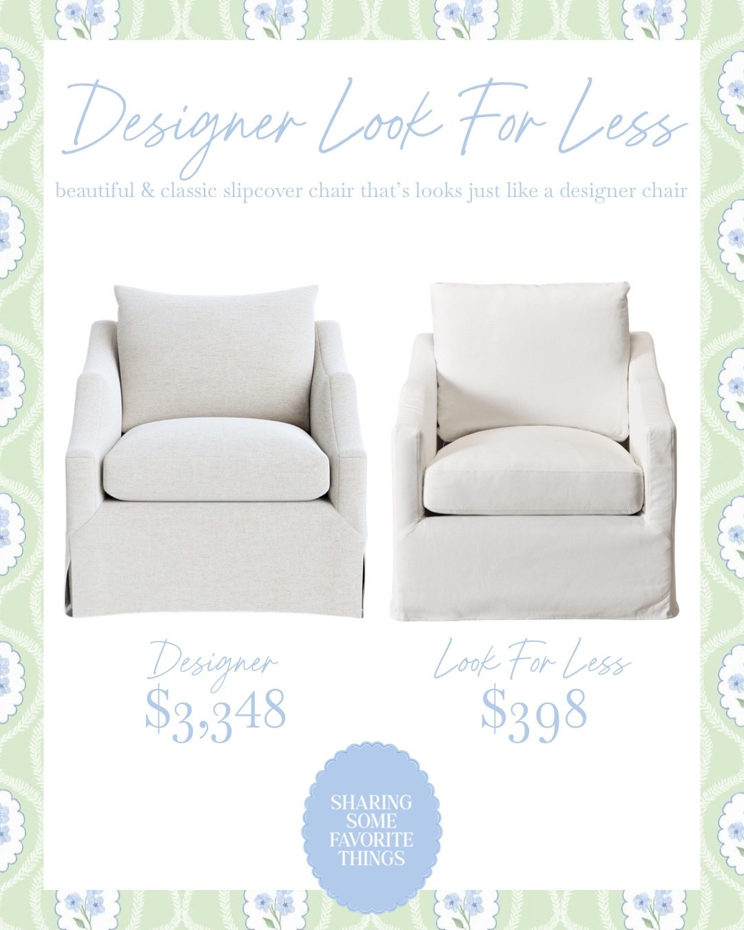 Look for less 🤍

This slipcover chair is so beautiful, timeless, and classic — and it’s under $400 👏🏼

It’s an exact look-alike for the McGee Everleigh slipcover chair that’s $3,370 😳

Why spend over $3K when you can save almost $3,000 and get the same cozy, classic vibe for a fraction of the price?

I actually have other chairs from this same place and the quality is SO good — we’ve been using ours for 4 years now and they’ve held up beautifully 🙌🏼

Such a win if you love that elevated, McGee & Co look without the luxury price tag ✨

#homedecor #home #interior #interiordesign #cozyspaces #warmspaces #ltkhome #homedesign #homestyle #design #style #potterybarn #mcgee #mcgeeandco #classicstyle #classicdecor #classicstyle #chair #livingroom #livingroomfurniture #bedroom #bedroomfurniture  #furniture #slipcover #slipcoverchair #timeless #timelessdecor #timelessstyle #affordable #affordabledecor #affordablestyle #budget #budgetfriendly #budgetdecor #budgetstyle #styleonabudget #homedecoronabudget #homeinspo #homestyle #deal #dealoftheday #lookforless 


#LTKdayinmylife #LTKSaleAlert #LTKHome #LTKHome #LTKSaleAlert #LTKmomlife