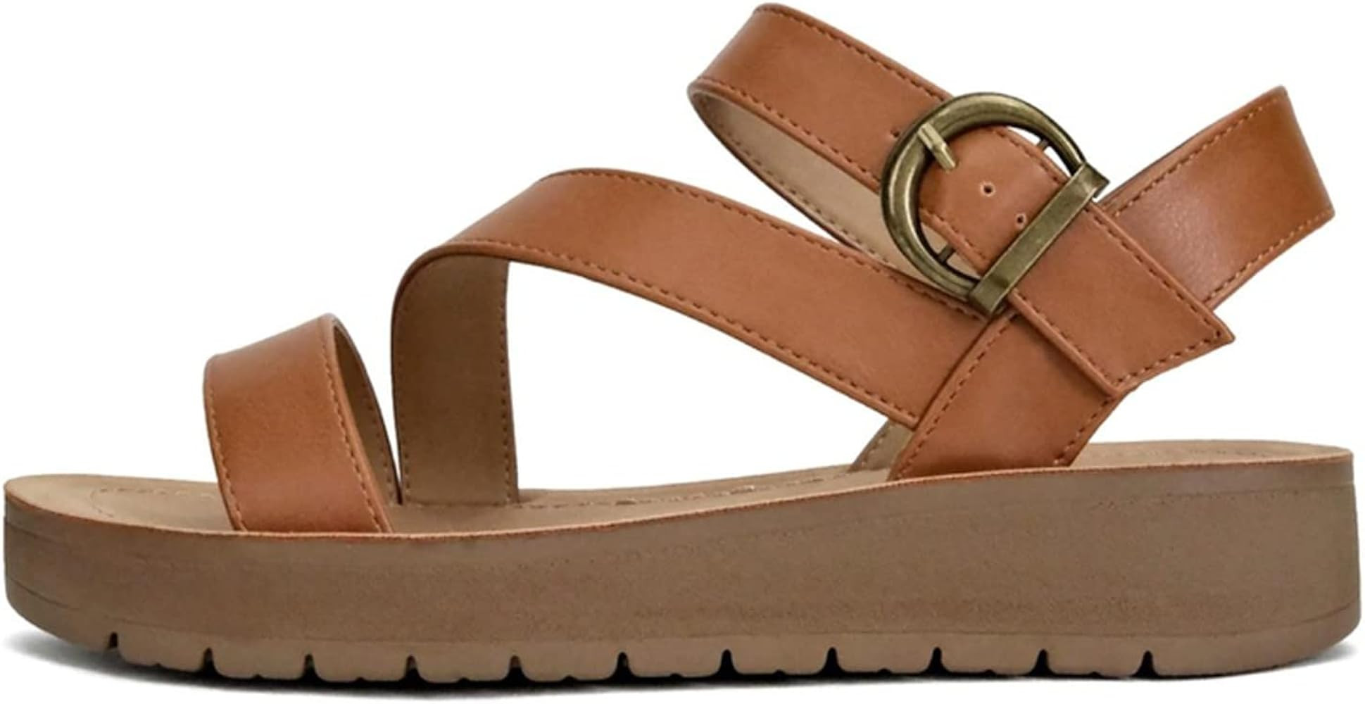 Soda Shoes Cute and trendy fashionable flat strap sandals with side buckle Summer Spring Beach Sh... | Amazon (US)