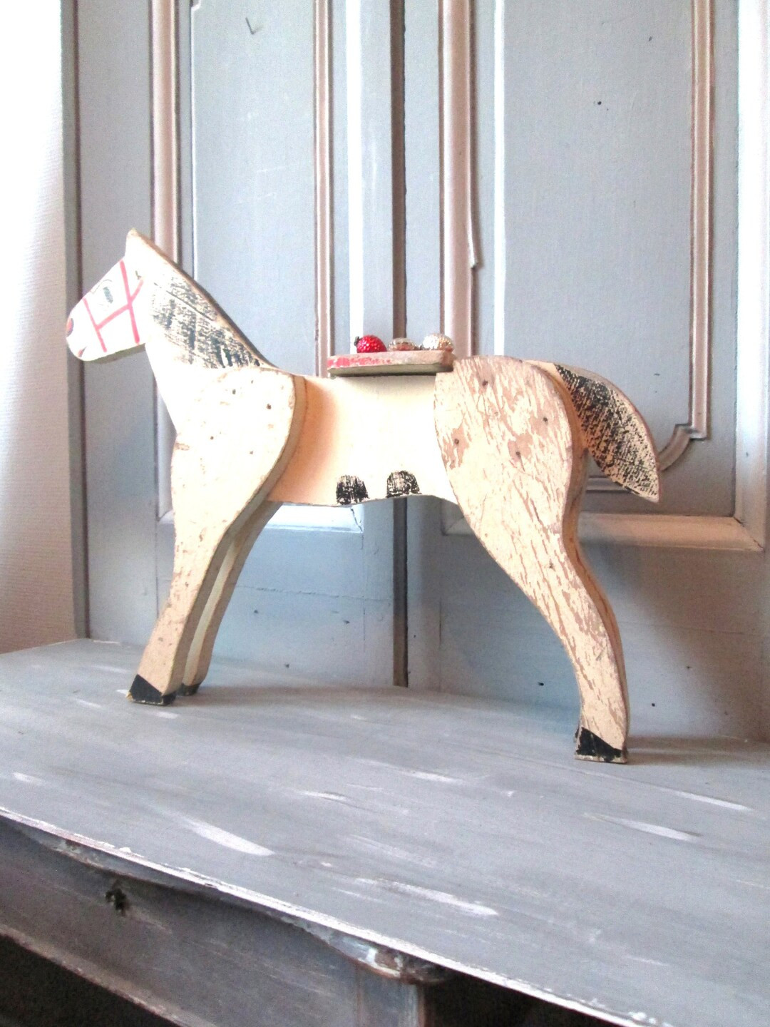 1910 Antique French Wooden Horse Folk Art Painted Tall Wooden - Etsy | Etsy (US)