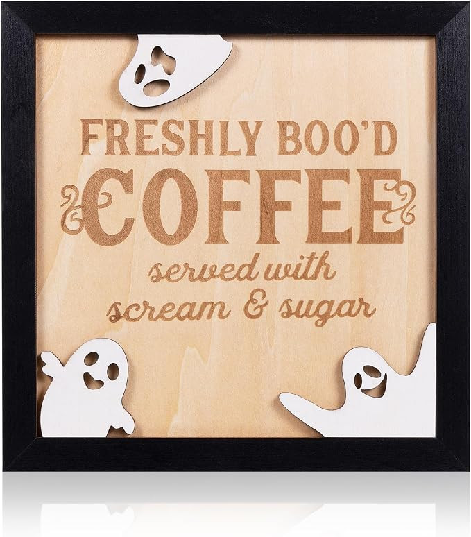 FRESHLY BOO’D COFFEE Halloween Signs with Stand, Funny Halloween Coffee Bar Decorations, Wooden... | Amazon (US)