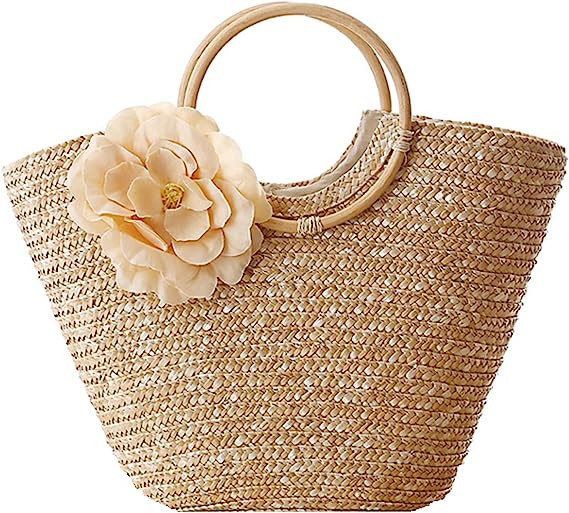 Beach Bags Women Totes Bags Handmade Knitting Large Straw Ladies Handbags Summer Flowers Rattan W... | Amazon (US)