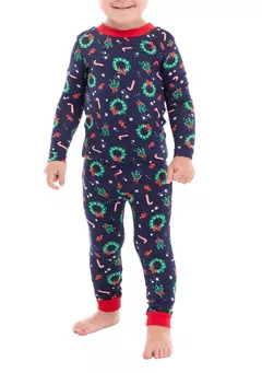 PAJAMARAMA Toddler Holiday Wreaths Pajama Set | Belk