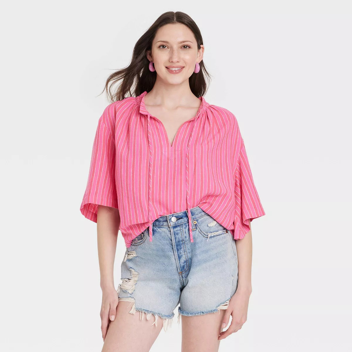 Women's Flowy Elbow Sleeve Popover Blouse - Universal Thread™ | Target