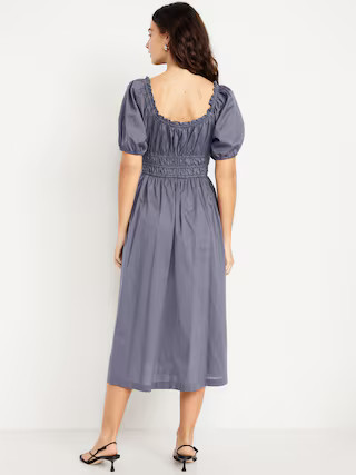 Fit & Flare Puff-Sleeve Midi Dress | Old Navy (US)