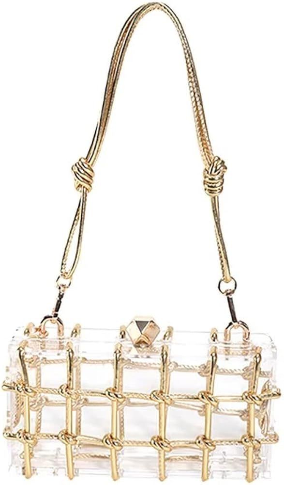 Clear Acrylic Bag Rhinestone Acrylic Clutch Crystal Evening Purses for Women Glitter Handbag for Wed | Amazon (US)