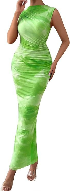 PRETTYGARDEN Summer Dresses for Women 2026 Sleeveless Bodycon Maxi Spring Mock Neck Tie Dye Mesh ... | Amazon (US)