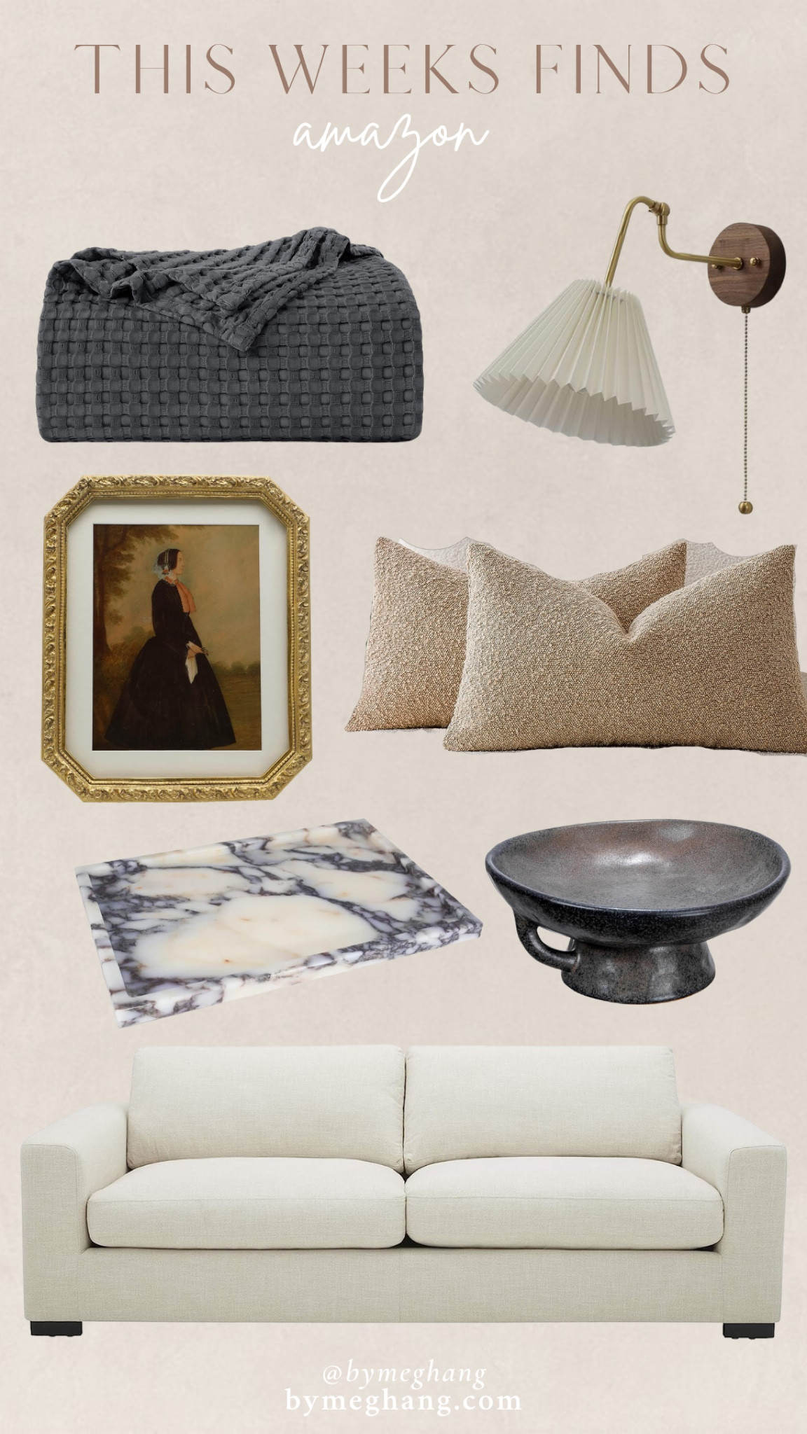 This weeks amazing home finds! King or queen size waffle knit throw blanket, the prettiest wall sconce, brass vintage style frame, boucle pillow set, marble tray, my favorite ceramic dish now comes in black, and the prettiest cream colored couch at a great price! 

#LTKFind #LTKhome