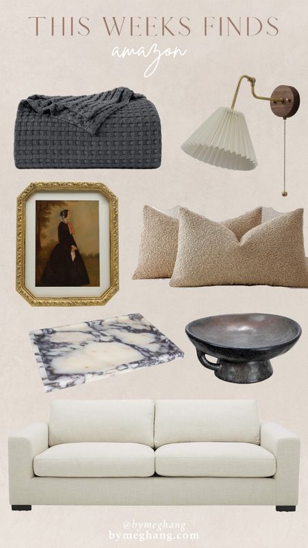 This weeks amazing home finds! King or queen size waffle knit throw blanket, the prettiest wall sconce, brass vintage style frame, boucle pillow set, marble tray, my favorite ceramic dish now comes in black, and the prettiest cream colored couch at a great price! 

#LTKFind #LTKhome