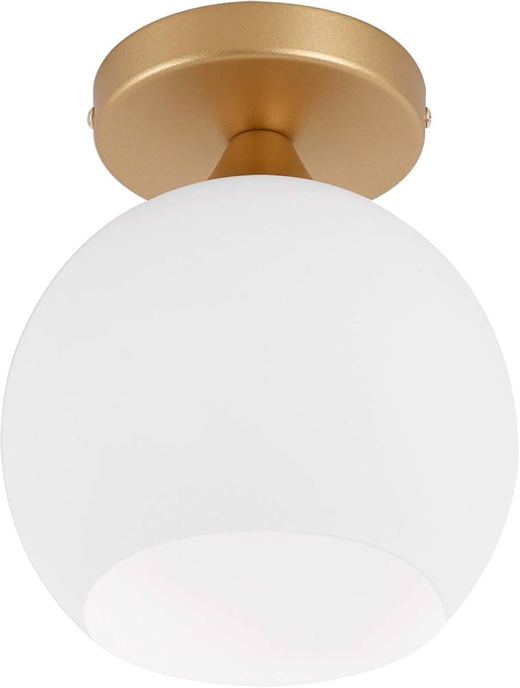 Brixury Gold Semi Flush Mount Ceiling Light Fixture with White Glass Globe Shade | Amazon (CA)