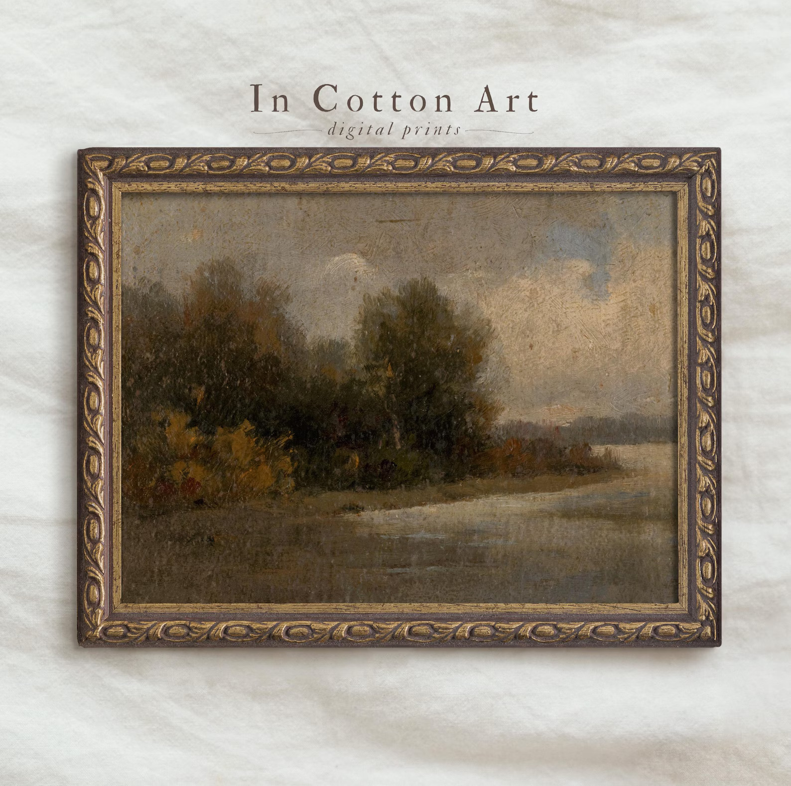 Rustic Fall Lake Landscape Print / Vintage Autumn Wall Decor Digital Print Download / Moody Oil P... | Etsy (US)