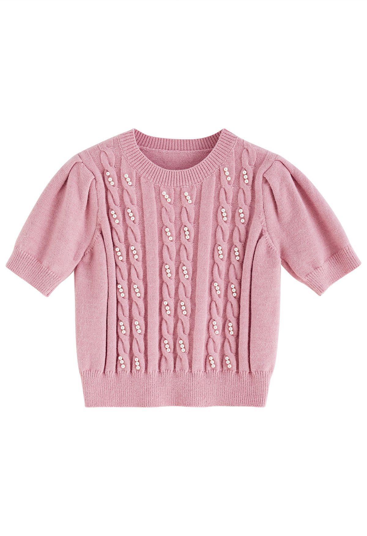 Pearl Embellished Braid Knit Top in Pink | Chicwish
