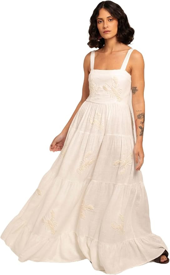 BaronHong Women Bohemian Embroidered Cami Maxi Dress Sleeveless Floral Spaghetti Strap Maxi Dress... | Amazon (US)