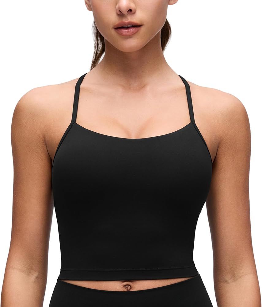 CRZ YOGA Butterluxe Y Back Crop Tank Tops for Women - Spaghetti Straps Racerback Padded Yoga Work... | Amazon (US)