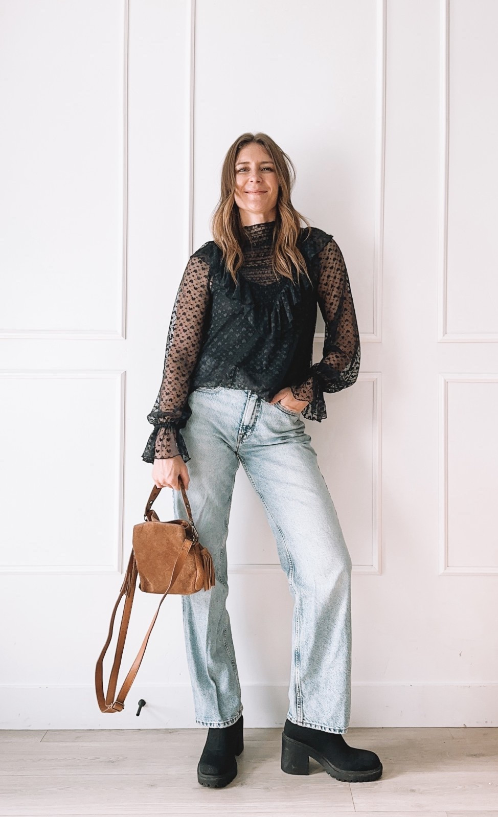 Sheer winter outfit vibes ✨
• Sheer ruffle blouse
• Light-wash denim
• Platform black boots
• Suede tassel crossbody bag
Shop the look below 🤎⬇️

#LTKHoliday #LTKgrwm #LTKootd