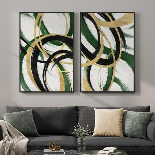 Framed Green Abstract Wall Art Set of 2 for Living Room, Large Green Gold and Black Canvas Artwork for Walls, Modern Luxury Painting Print for Bedroom Dining Room Office Hallway Wall Decor, 24x36 Inch | Amazon (US)