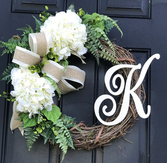 Beautiful Monogrammed Wreath for Front Door with Hydrangeas,  Spring Wreath, Year Round Wreath,  ... | Etsy (US)