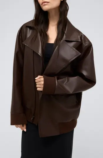 Kenneth Cole Oversize Faux Leather Jacket in Medium Bark at Nordstrom Rack | Nordstrom Rack