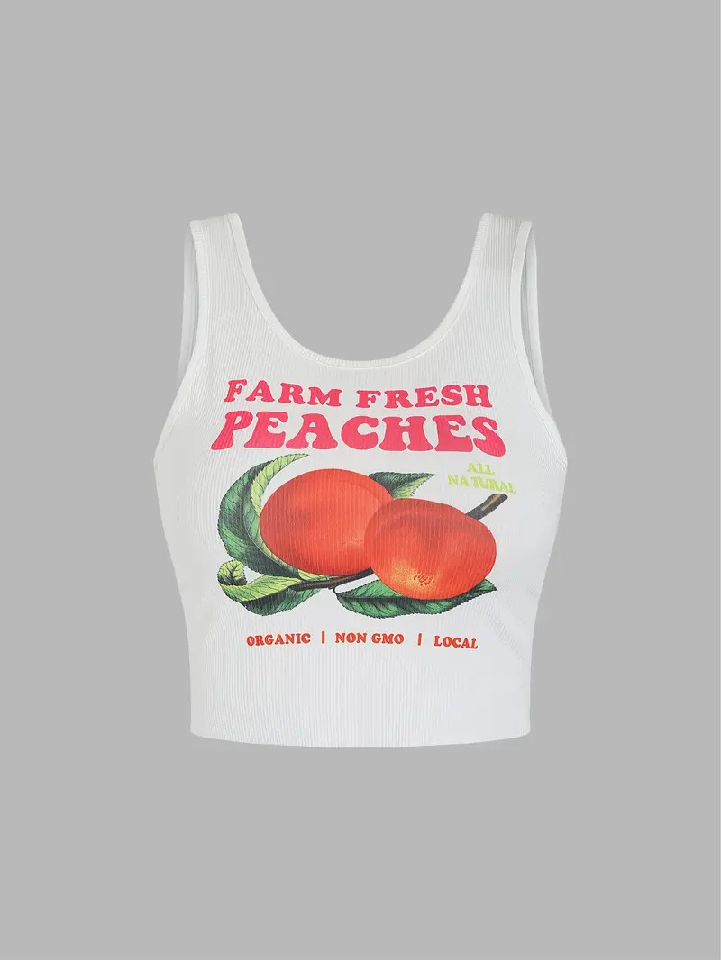 Peach & Letter Print Tank Top, Y2K Crew Neck Sleeveless Summer Tank Top, Women's Clothing | Temu Affiliate Program