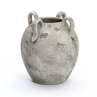 10 in. Rustic Gray and White Terracotta Round Vase with Handles | The Home Depot