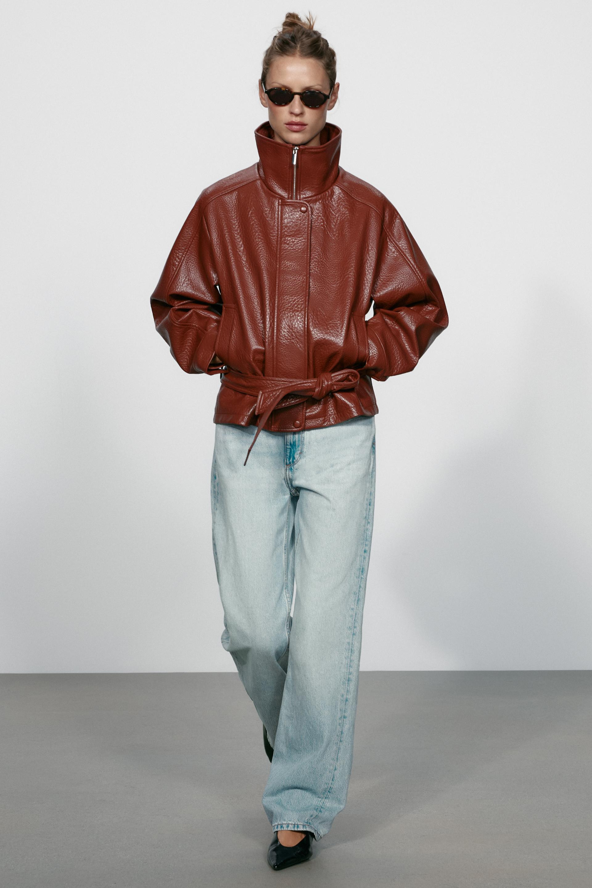 Zara - Faux Leather Belted Jacket - Marsala - Xs - Woman | Zara US
