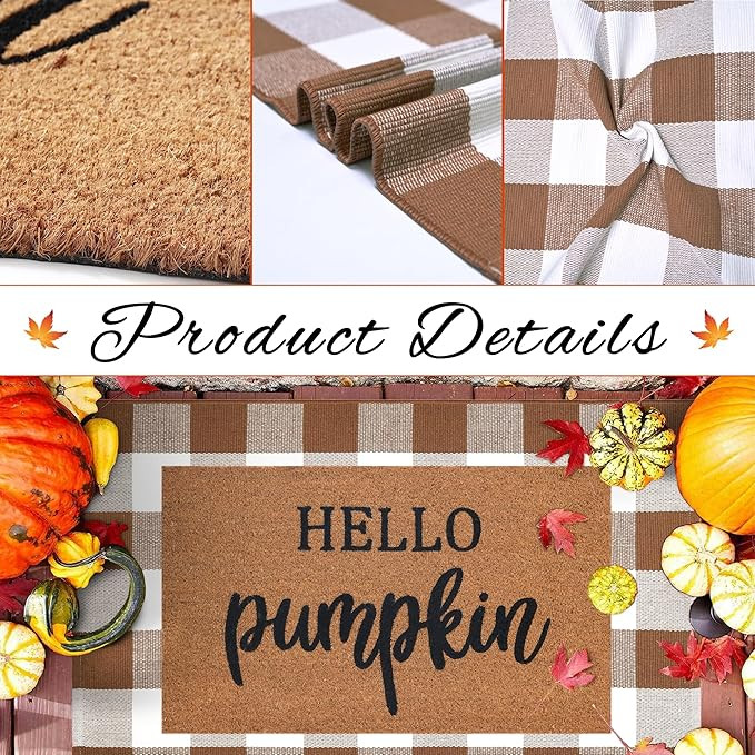 Fall Decor Door Mat Combo Set, 100% Coco Coir Welcome Mat + 28 x 43 Inches Coffee and White Plaid... | Amazon (US)