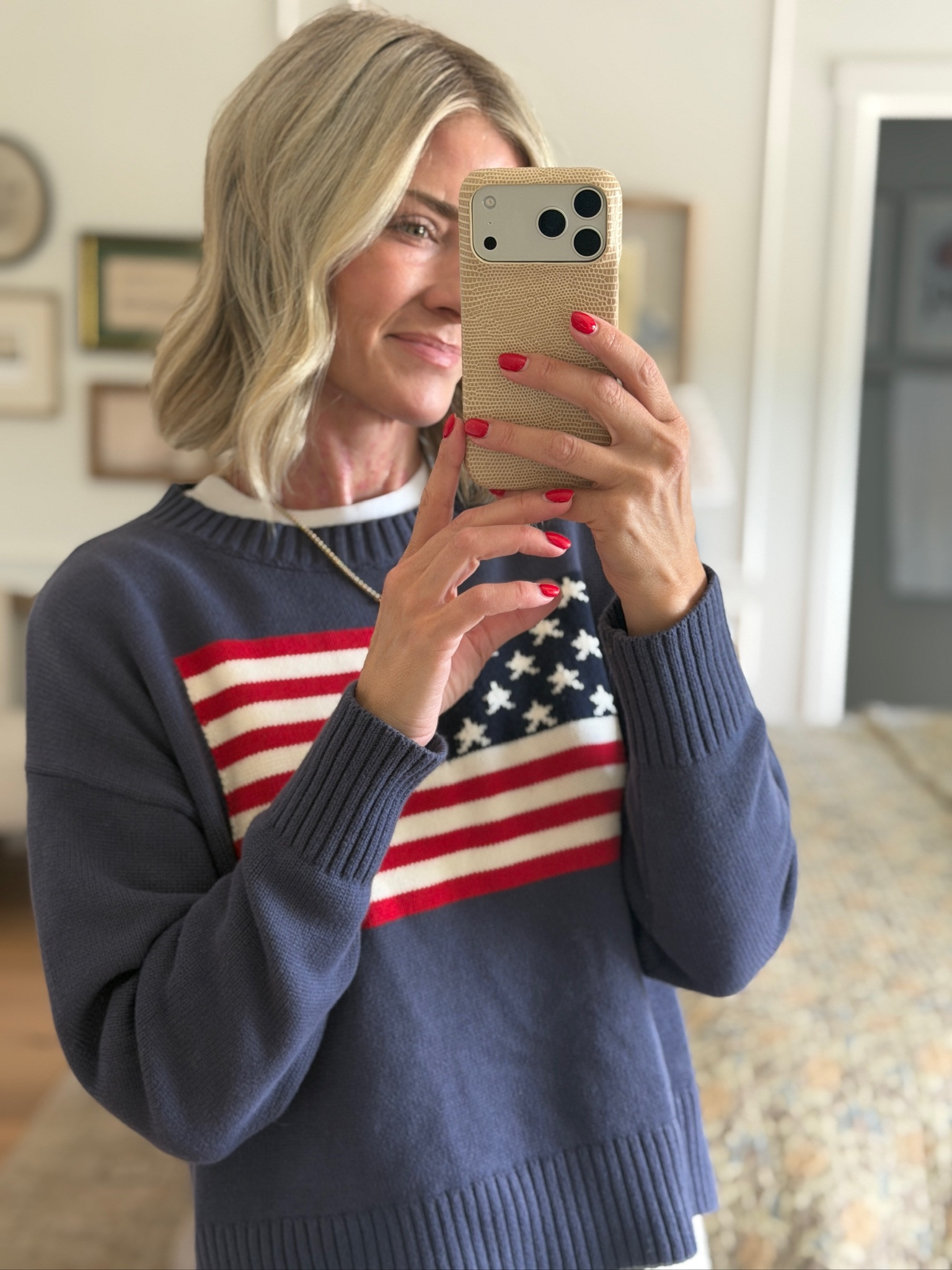 This American flag sweater is perfect for the 4th! I linked a few options at different price points. 
fourth of july outfits, summer fashion, mom outfits
 

 #LTKgrwm #LTKootd #LTKOver40