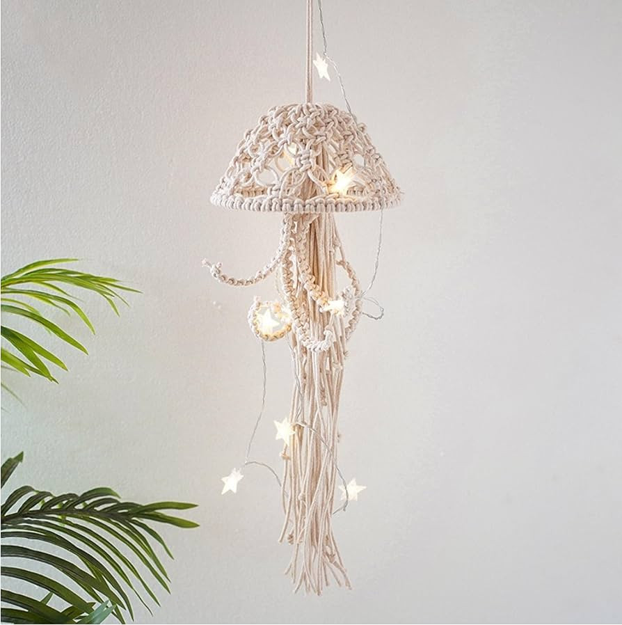 Macrame Wall Hanging,Jellyfish Dream Catcher with Star Lights,Bohemian Woven Wall Art Decor Beaut... | Amazon (US)