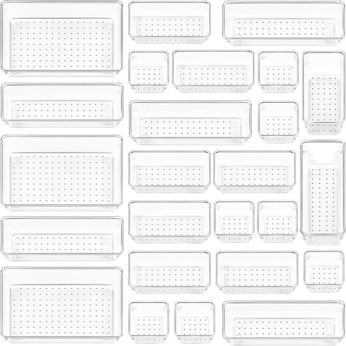 Vtopmart 25 PCS Clear Plastic Drawer Organizers Set, 4-Size Versatile Bathroom and Vanity Drawer ... | Amazon (US)