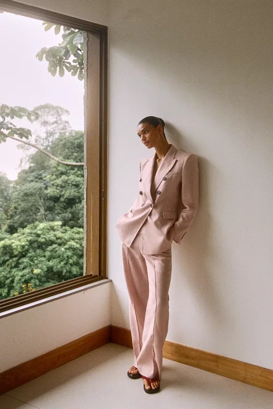 100% LINEN STRAIGHT TROUSERS SET | Zara UK