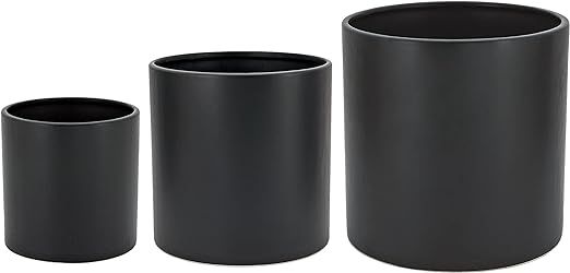 Amazon Basics Assorted Sizes Smooth Ceramic Round Planters, Set of 3, Black, 6-Inch, 8-Inch, 10-I... | Amazon (US)