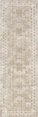 Beige Shia Bordered Washable Indoor/Outdoor 2' 8"" x 8' rug | Rugs USA