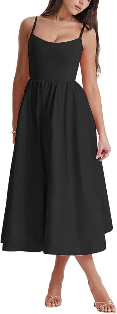 Women's Sexy Low Cut Spaghetti Strap Long Dress Casual Sleeveless Backless Slimd Maxi Dress Squar... | Amazon (US)