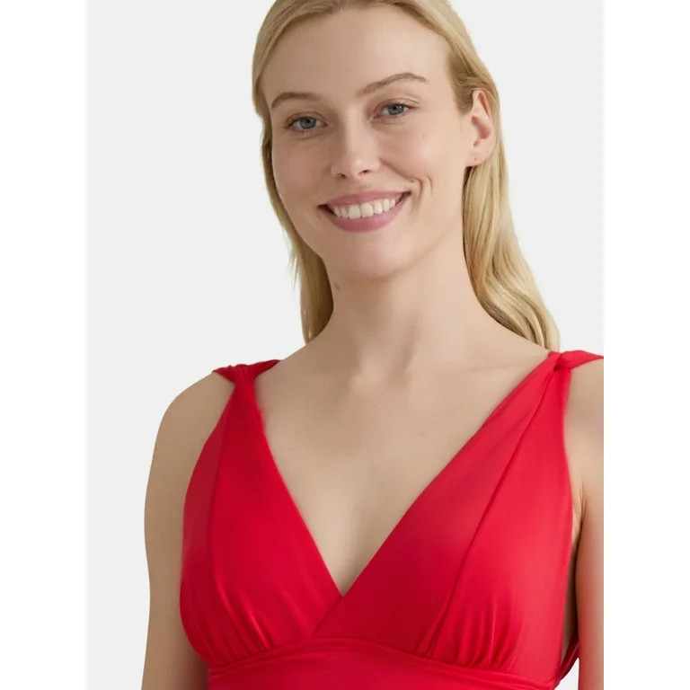 Time and Tru Women's and Women's Plus Plunge V Neck One Piece Swimsuit, Sizes XS-3X | Walmart (US)
