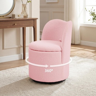 Vanity Chair with Storage, 360° Swivel Makeup Chair with Back, Upholstered Barrel Stool, Pink | Target