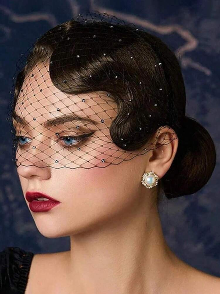 1pc Vintage Mesh Faux Pearl Rhinestone Bridal Veil, Party Hair Hoop Headband, Suitable For Cosplay, Party, Wedding, Beach, Graduation Photography Props Valentine's Day Accessories | SHEIN