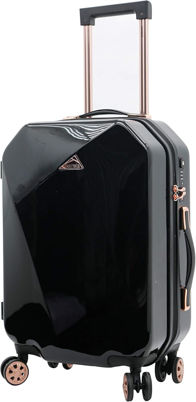 kensie Women's 2 Piece or 20" Only Shiny Diamond Luggage Set, Black, Inch | Amazon (US)