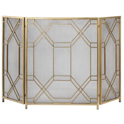 Roxanne Hollywood Regency Gold Pattern Fireplace Screen | Kathy Kuo Home