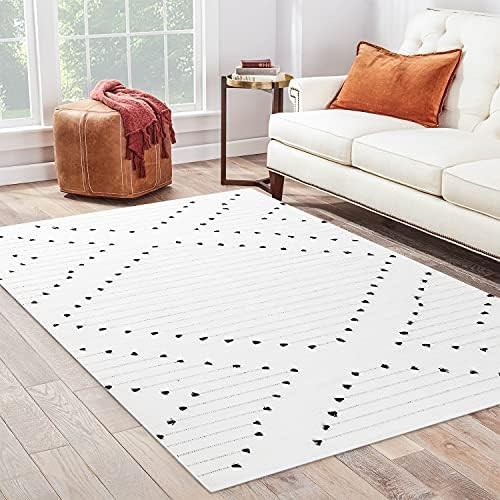 HAOCOO Boho Living Room Rug 5' x 7',Black and White Cotton Woven Geometric Moroccan Area Rug Wash... | Amazon (US)