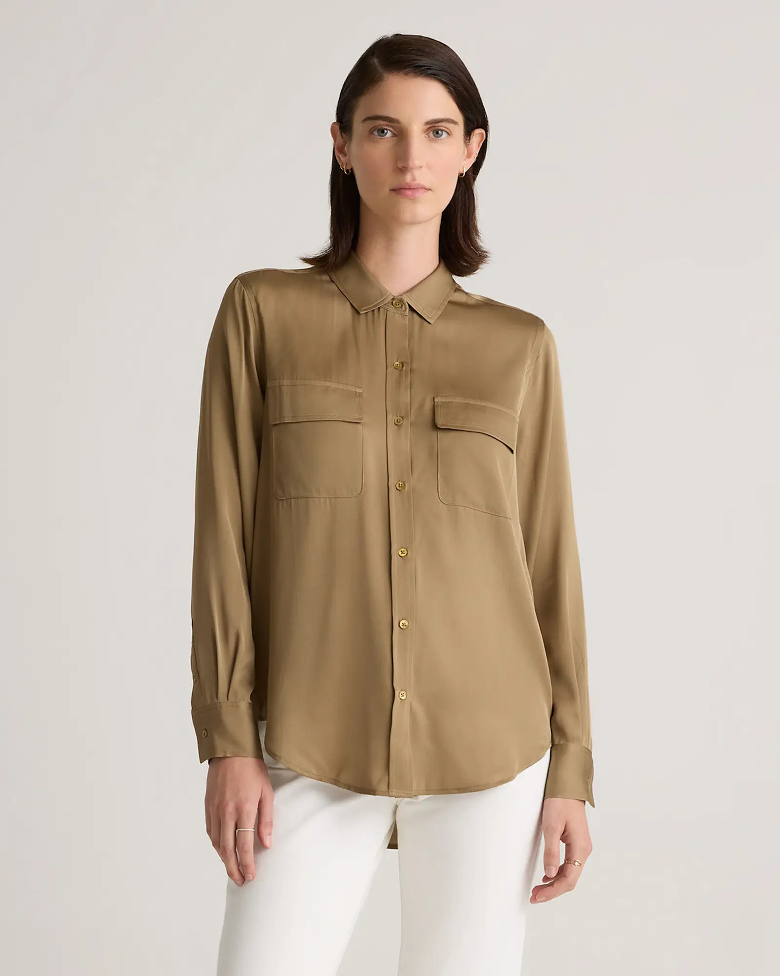 Washable Stretch Silk Utility Long Sleeve Blouse | Quince