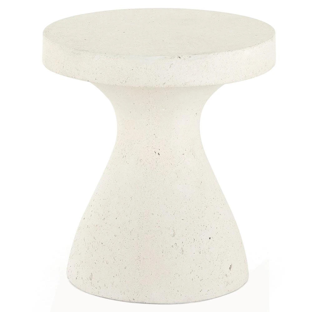 Serenity Industrial Loft Textured White Concrete Round Outdoor Pedestal End Table | Kathy Kuo Home
